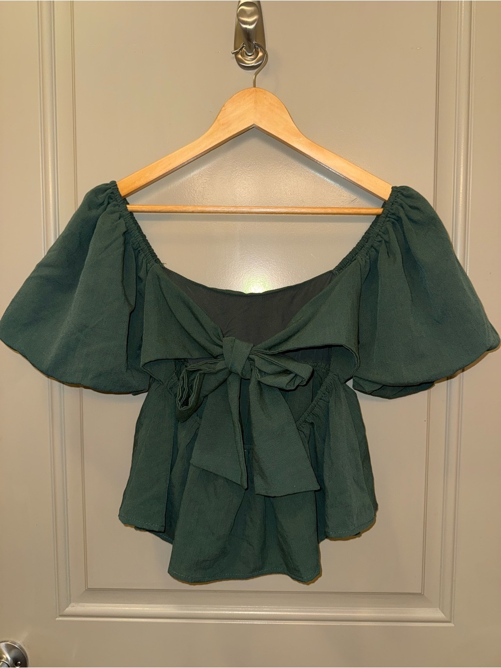 miami Dark Green Tie-Back Peplum Top